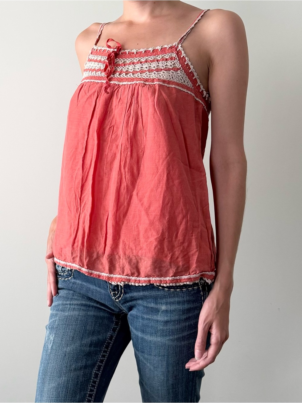 BCBGMAXAZRIA coral silk cotton blend babydoll camisole